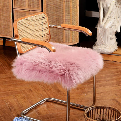 Sheepskin Chair Covers Office Chair Cushion Dining Room Chair Pads Desk Chair Seat Cushion for Computer Fur Area Rugs for Living Room 18x18 Inch (Pack of 1), Light Pink