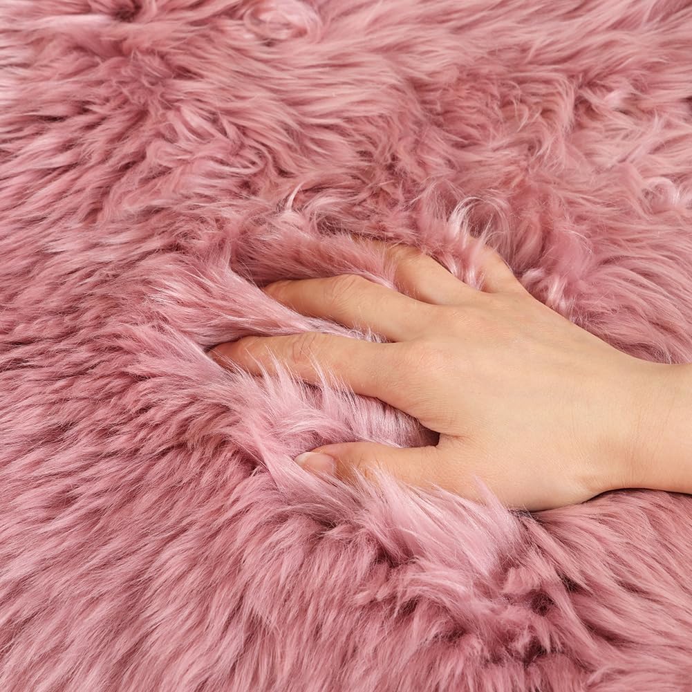 Sheepskin Chair Covers Office Chair Cushion Dining Room Chair Pads Desk Chair Seat Cushion for Computer Fur Area Rugs for Living Room 18x18 Inch (Pack of 1), Light Pink