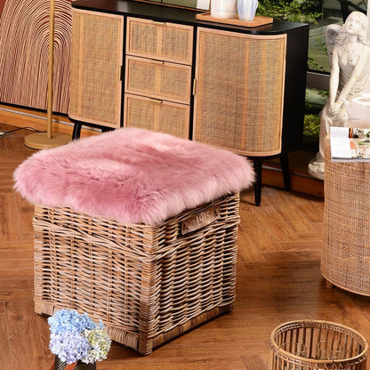 Sheepskin Chair Covers Office Chair Cushion Dining Room Chair Pads Desk Chair Seat Cushion for Computer Fur Area Rugs for Living Room 18x18 Inch (Pack of 1), Light Pink