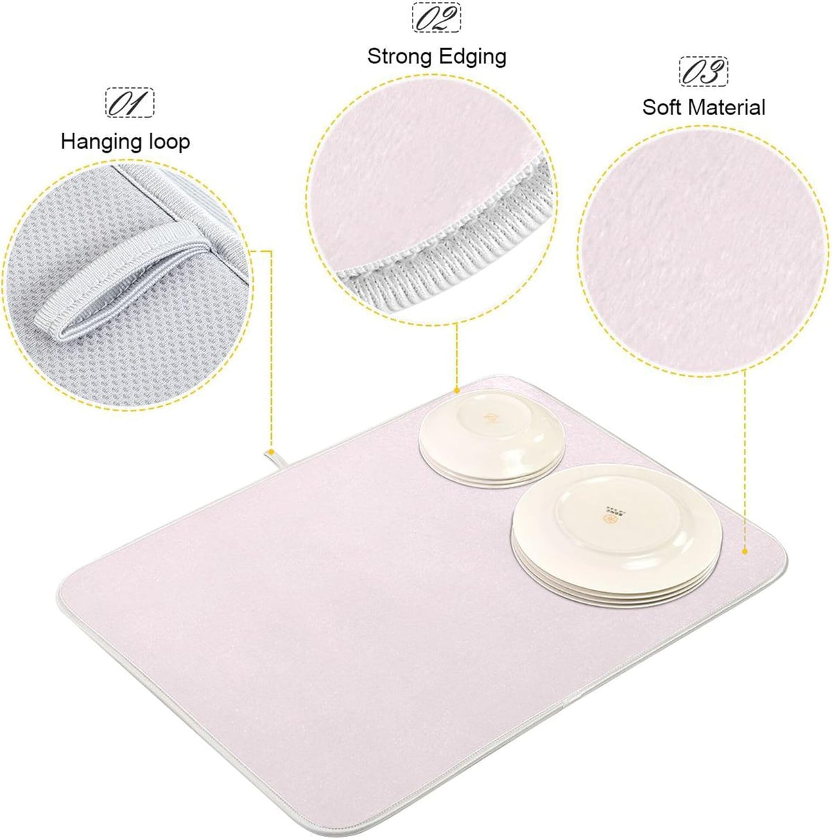 Blush Pink Small Dish Drying Mat Xl for Dishes Kitchen Accessories Counter Microfiber Dish Drainer Pad Heat Resistant Mat Decor 16x18 Inch