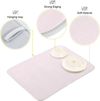Blush Pink Small Dish Drying Mat Xl for Dishes Kitchen Accessories Counter Microfiber Dish Drainer Pad Heat Resistant Mat Decor 16x18 Inch
