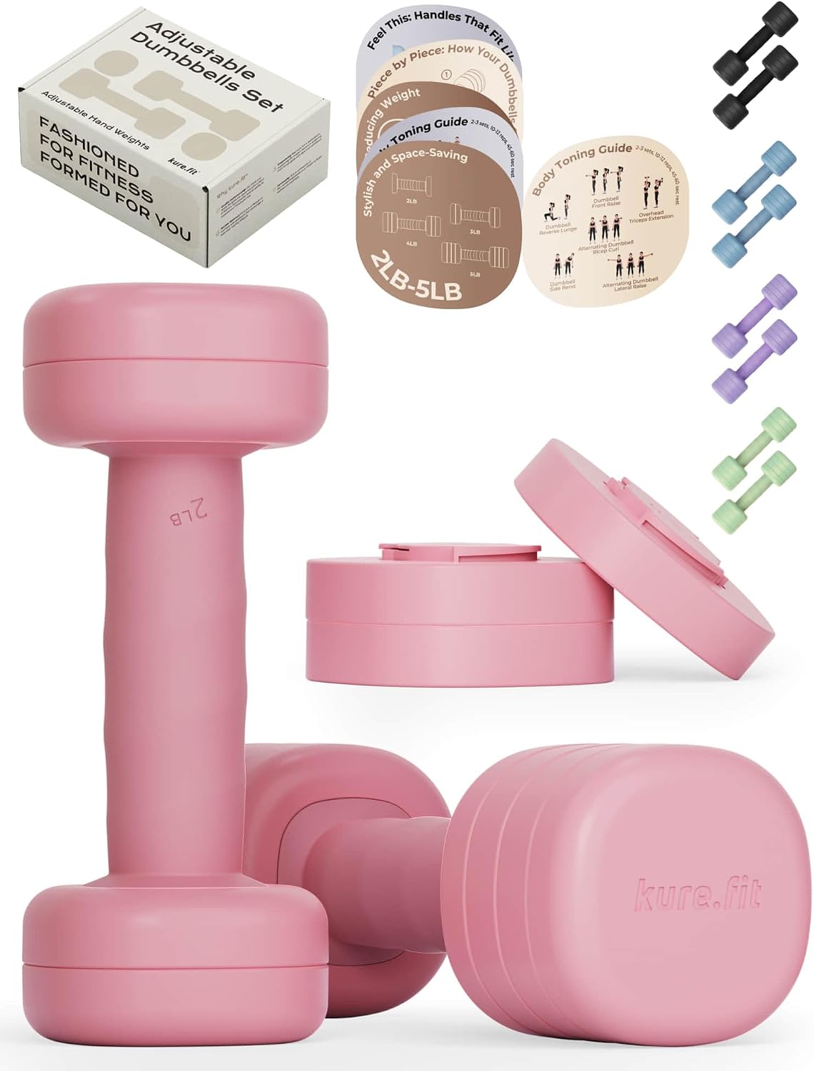 One-Twist Adjustable Dumbbell Set | 2LB 3LB 4LB 5LB Hand Weights for Women