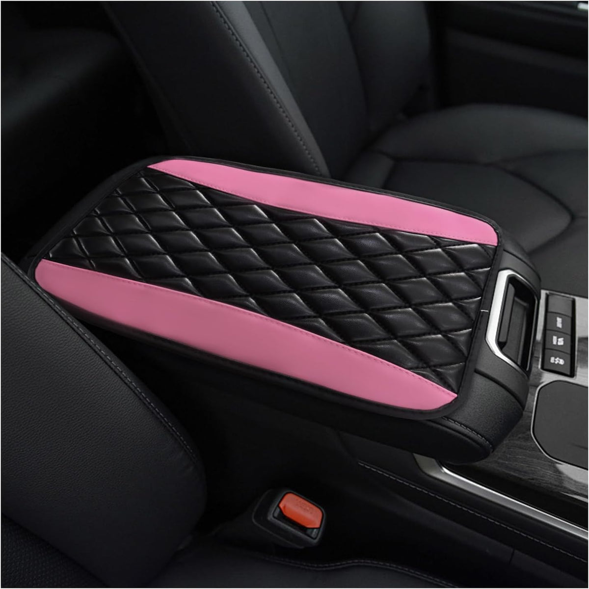 Car Center Console Cushion Pad, PU Leather Cover, Pink