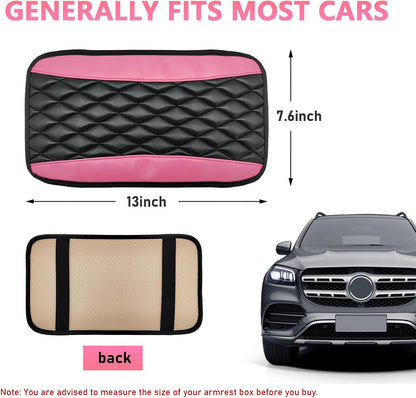 Car Center Console Cushion Pad, PU Leather Cover, Pink