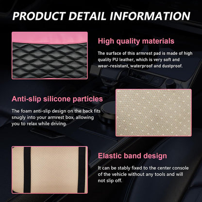 Car Center Console Cushion Pad, PU Leather Cover, Pink