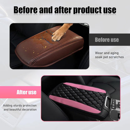 Car Center Console Cushion Pad, PU Leather Cover, Pink
