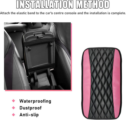 Car Center Console Cushion Pad, PU Leather Cover, Pink