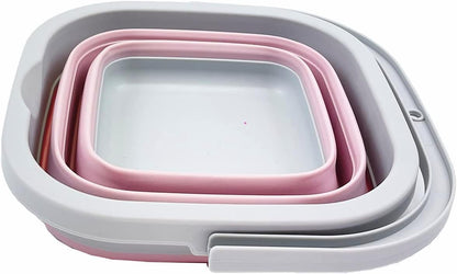Collapsible Rectangular Cleaning Bucket 5L (1.3 Gallon)- Foldable Camping Beach Sand Water Pot Pail- Portable Space Saving Tub for Household, Outdoor Car Washing (Grey/Pale Pink)