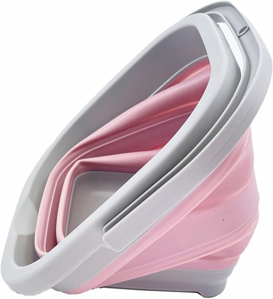 Collapsible Rectangular Cleaning Bucket 5L (1.3 Gallon)- Foldable Camping Beach Sand Water Pot Pail- Portable Space Saving Tub for Household, Outdoor Car Washing (Grey/Pale Pink)