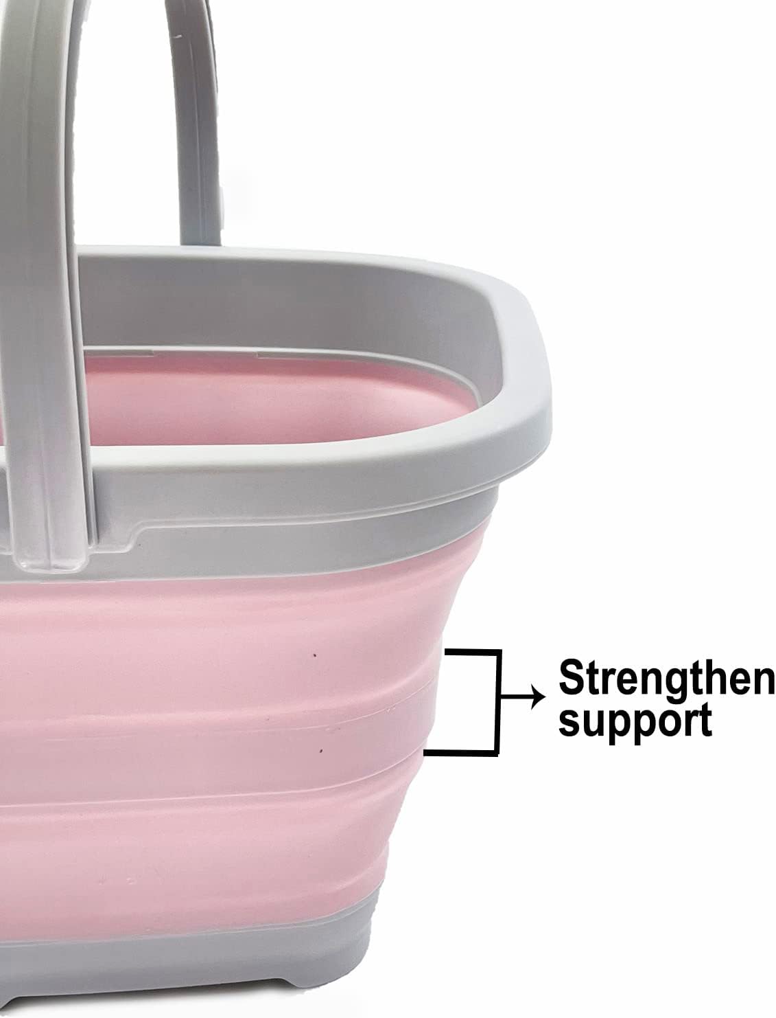 Collapsible Rectangular Cleaning Bucket 5L (1.3 Gallon)- Foldable Camping Beach Sand Water Pot Pail- Portable Space Saving Tub for Household, Outdoor Car Washing (Grey/Pale Pink)