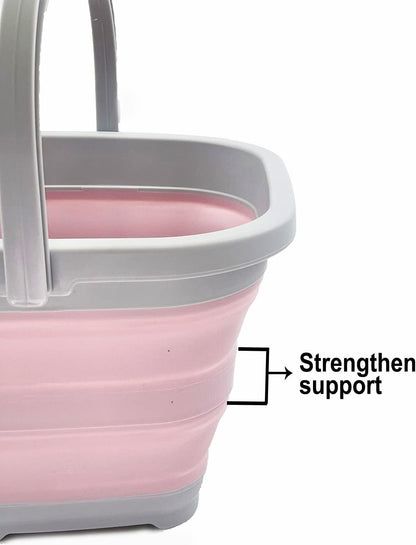 Collapsible Rectangular Cleaning Bucket 5L (1.3 Gallon)- Foldable Camping Beach Sand Water Pot Pail- Portable Space Saving Tub for Household, Outdoor Car Washing (Grey/Pale Pink)