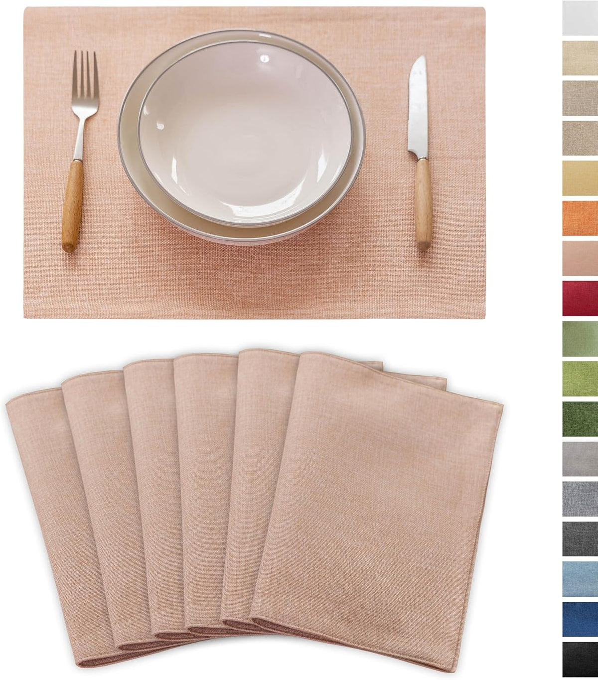 Pink Placemats Set of 6 Heat Resistant Linen Place Mats Washable Cloth Plate Mats for Dining Party Banquet Table Decorations, 13 x 19 inch, Pink