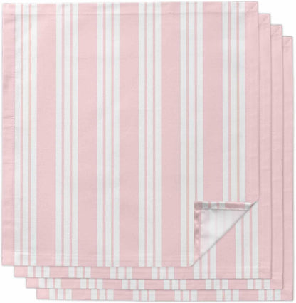 Striped Pink Cloth Napkins Set of 4, Holiday Napkins for Baby Shower, Farmhouse Line Stripes Classic Washable Reusable Dinner Napkin for Cocktail Wedding Party, 20 x 20 Inch
