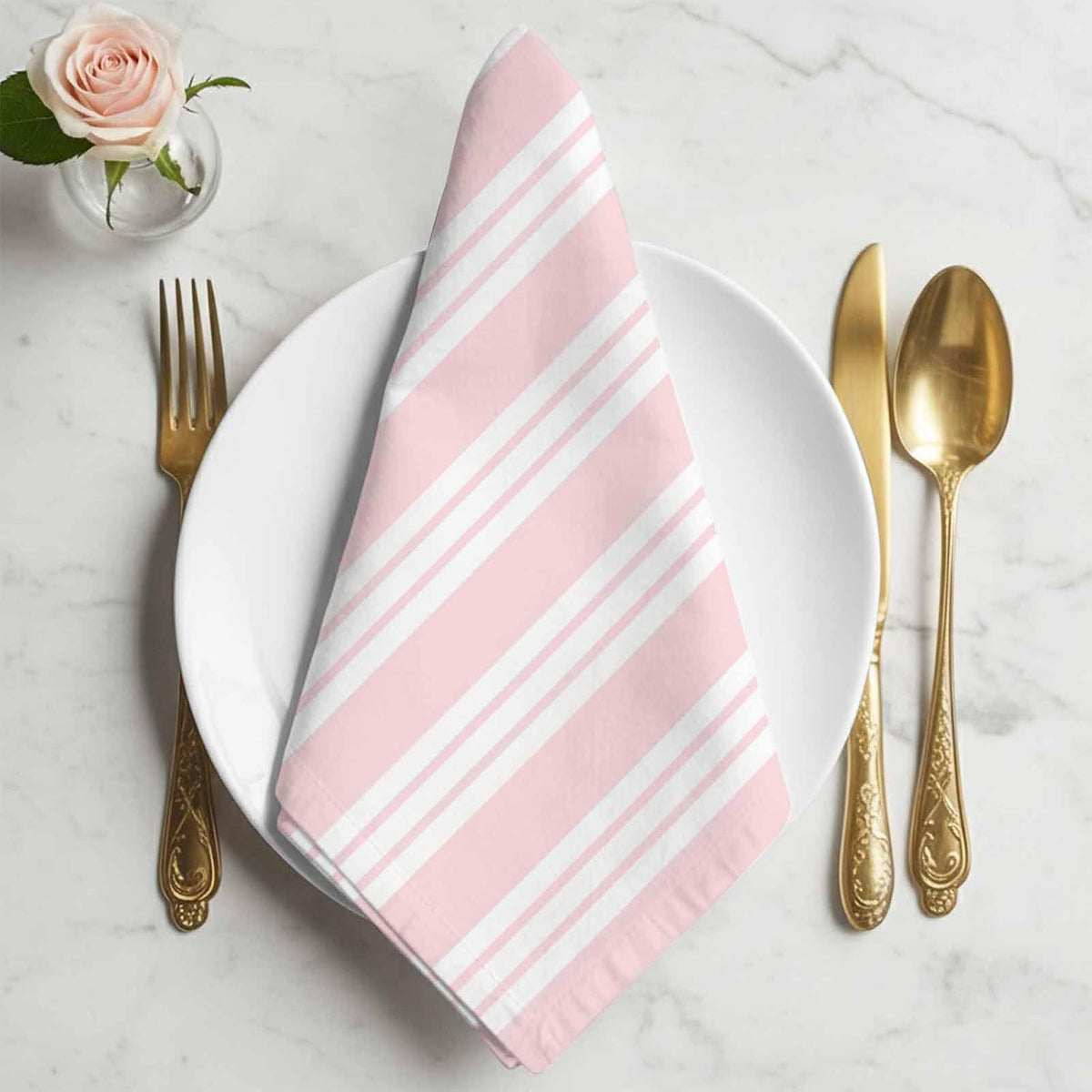 Striped Pink Cloth Napkins Set of 4, Holiday Napkins for Baby Shower, Farmhouse Line Stripes Classic Washable Reusable Dinner Napkin for Cocktail Wedding Party, 20 x 20 Inch