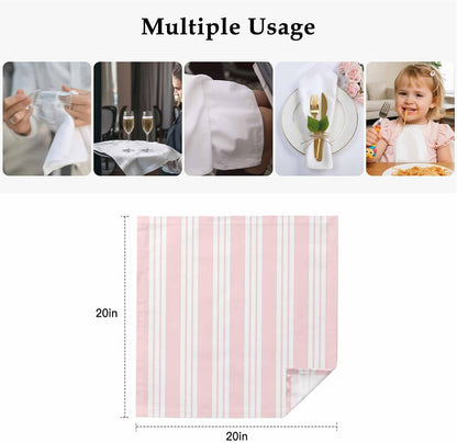 Striped Pink Cloth Napkins Set of 4, Holiday Napkins for Baby Shower, Farmhouse Line Stripes Classic Washable Reusable Dinner Napkin for Cocktail Wedding Party, 20 x 20 Inch