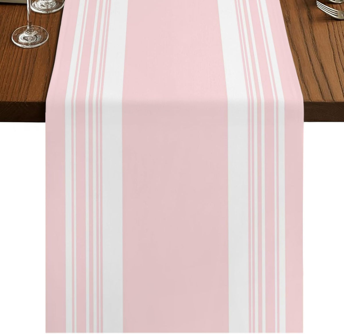 Farmhouse Pink Table Runners 90 Inches Long, Cotton Linen Fabric Table Runner Dresser Scarf, Aesthetic Modern Line Striped Tablerunner for Party/Kitchen/Dinner/Wedding Decor 13"x90"