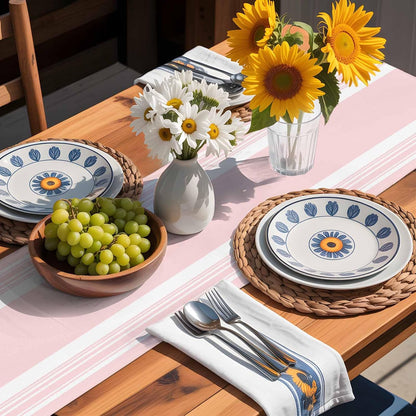 Farmhouse Pink Table Runners 90 Inches Long, Cotton Linen Fabric Table Runner Dresser Scarf, Aesthetic Modern Line Striped Tablerunner for Party/Kitchen/Dinner/Wedding Decor 13"x90"