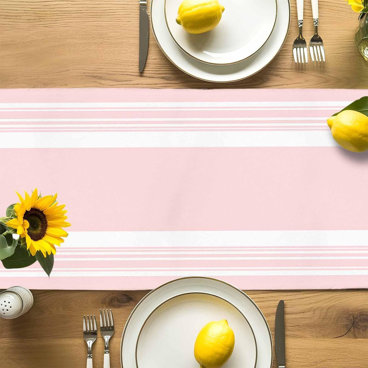 Farmhouse Pink Table Runners 90 Inches Long, Cotton Linen Fabric Table Runner Dresser Scarf, Aesthetic Modern Line Striped Tablerunner for Party/Kitchen/Dinner/Wedding Decor 13"x90"
