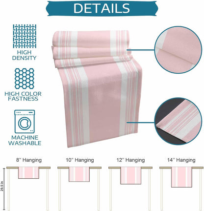 Farmhouse Pink Table Runners 90 Inches Long, Cotton Linen Fabric Table Runner Dresser Scarf, Aesthetic Modern Line Striped Tablerunner for Party/Kitchen/Dinner/Wedding Decor 13"x90"