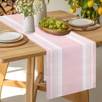 Farmhouse Pink Table Runners 90 Inches Long, Cotton Linen Fabric Table Runner Dresser Scarf, Aesthetic Modern Line Striped Tablerunner for Party/Kitchen/Dinner/Wedding Decor 13"x90"