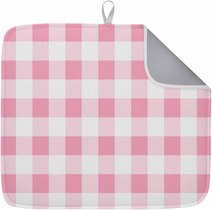 Dish Drying Mat for Kitchen Counter Pink Gradient Buffalo Check Absorbent Drying Pad Microfiber Dishes Drainer Rack Mats for Sink Utensil Glassware,16x18 in,1PCS Modern Geometric Grid