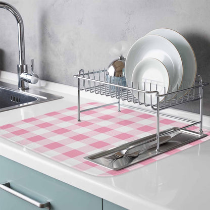 Dish Drying Mat for Kitchen Counter Pink Gradient Buffalo Check Absorbent Drying Pad Microfiber Dishes Drainer Rack Mats for Sink Utensil Glassware,16x18 in,1PCS Modern Geometric Grid