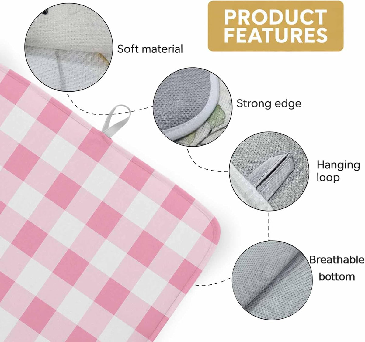 Dish Drying Mat for Kitchen Counter Pink Gradient Buffalo Check Absorbent Drying Pad Microfiber Dishes Drainer Rack Mats for Sink Utensil Glassware,16x18 in,1PCS Modern Geometric Grid