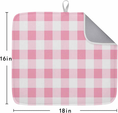 Dish Drying Mat for Kitchen Counter Pink Gradient Buffalo Check Absorbent Drying Pad Microfiber Dishes Drainer Rack Mats for Sink Utensil Glassware,16x18 in,1PCS Modern Geometric Grid