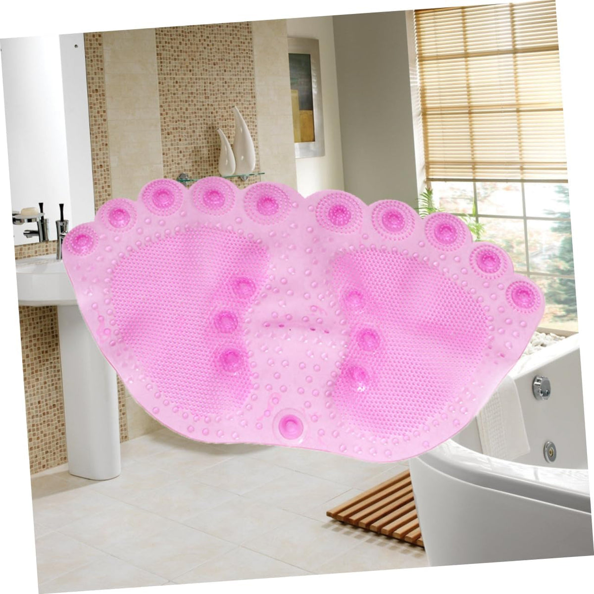 Non-Slip PVC Bathroom Mat in Pink Suction Cup Shower Pad Water-Resistant Bath Rug for Bathtub and Floor for Home and Travel