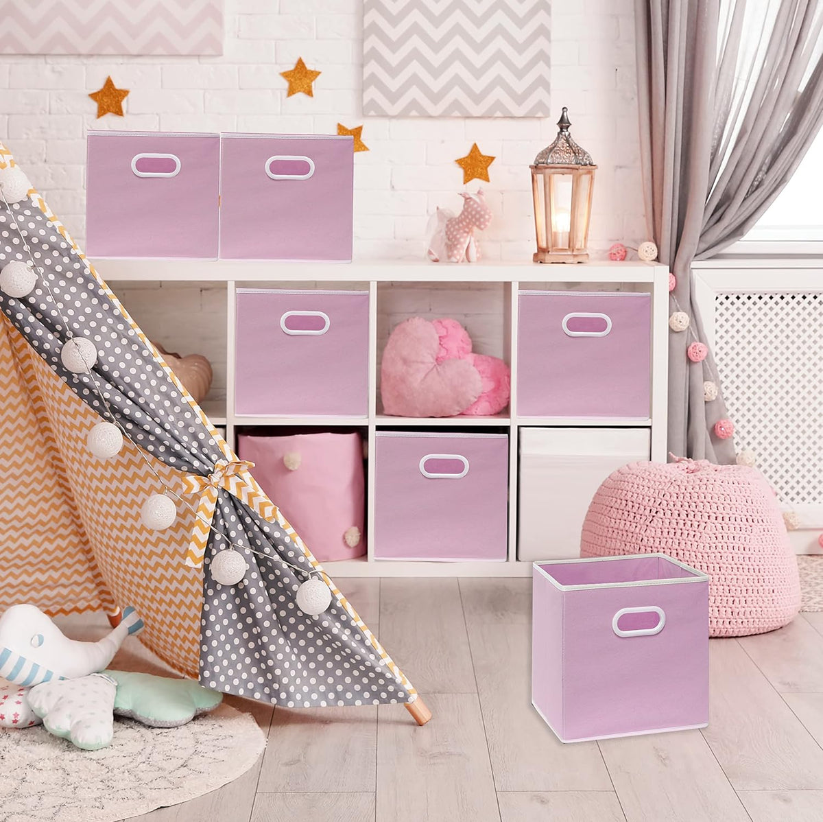 11-Inch Foldable Cube Storage Bins with Handles, Pink