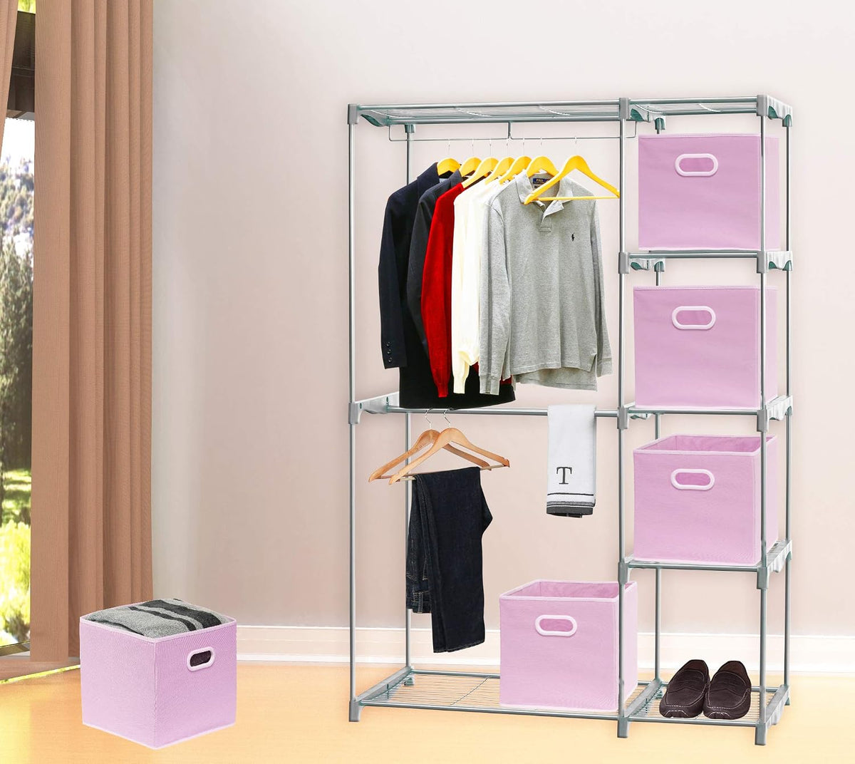 11-Inch Foldable Cube Storage Bins with Handles, Pink