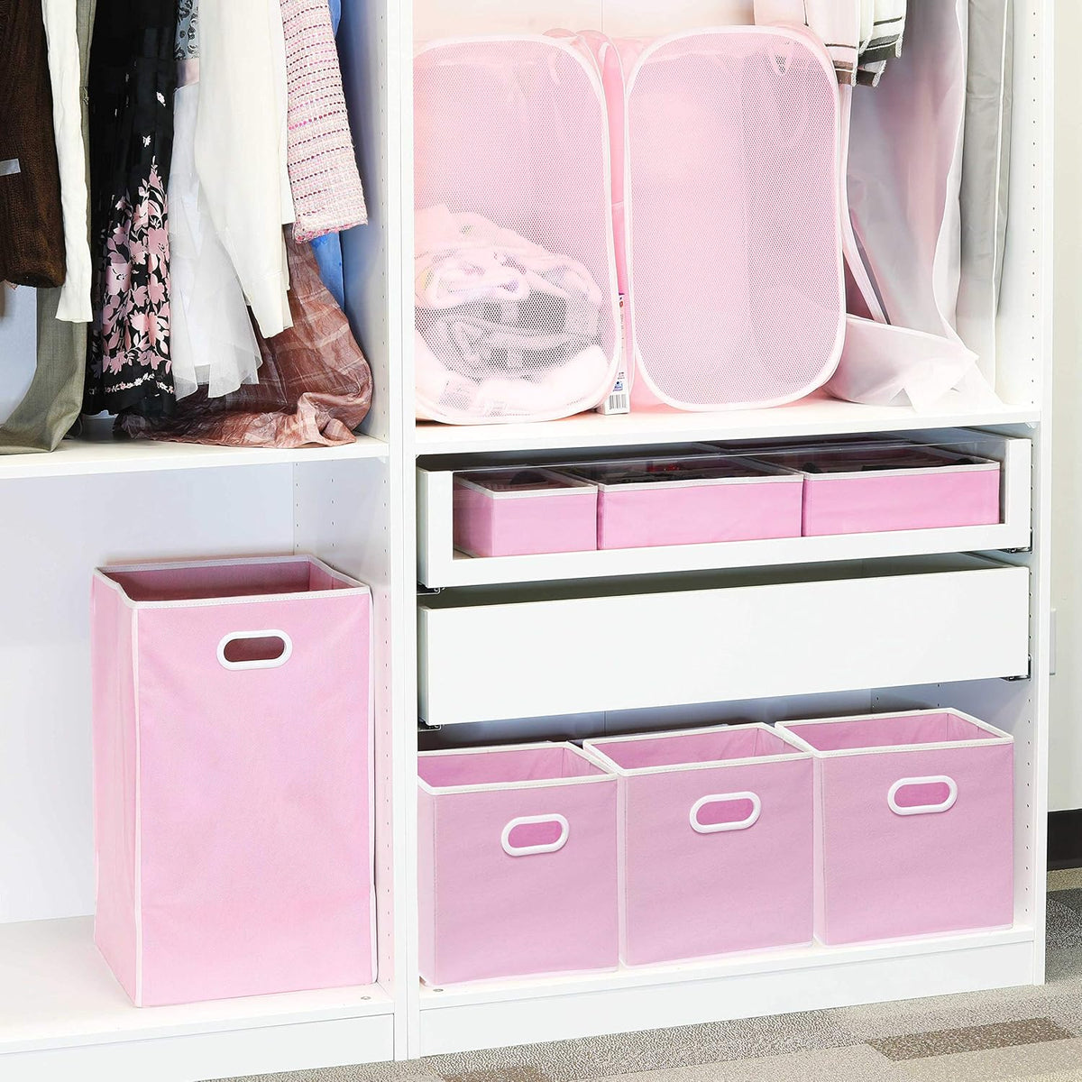 11-Inch Foldable Cube Storage Bins with Handles, Pink