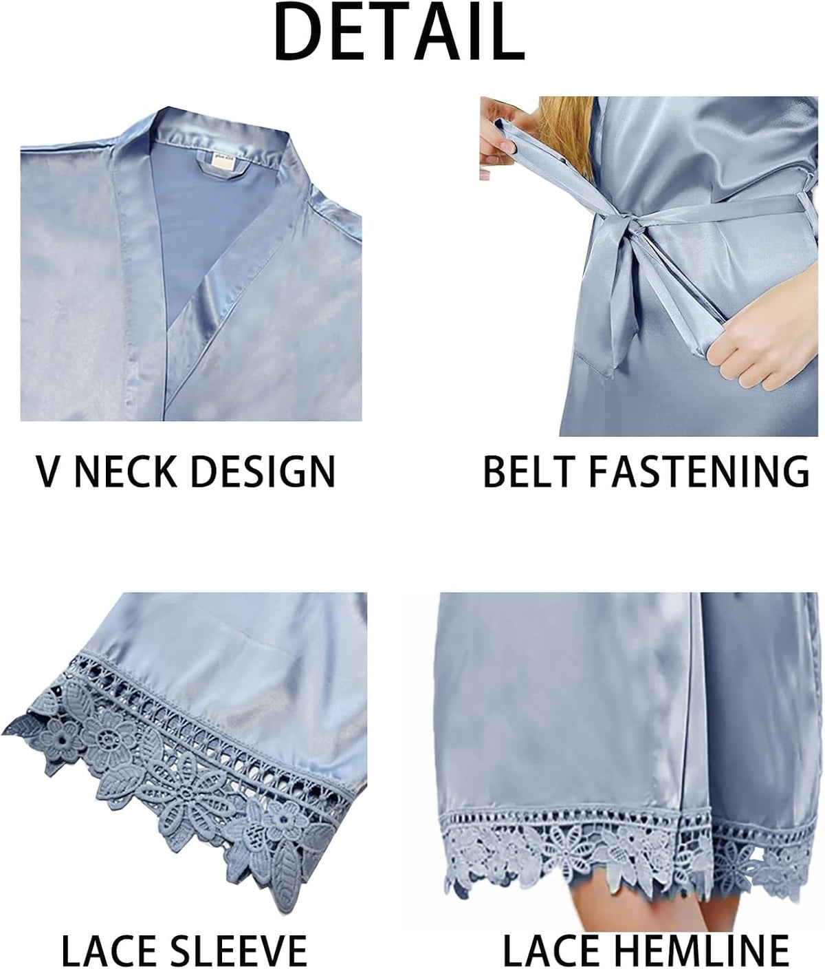 Womens Silk Robe Satin Robe Silky Kimono Lace Bathrobe Wedding Dressing Gown For Bridal Bride Bridesmaid Robes