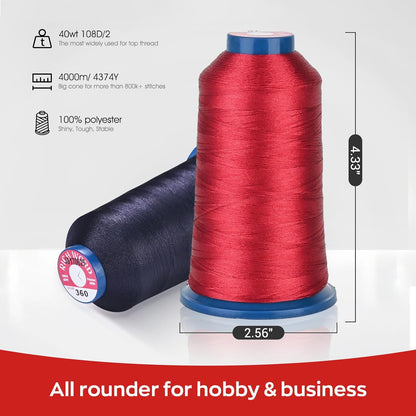 Polyester Embroidery Thread 4000M(4374Y) 40WT Thread for Commercial Multi Needles and Single Needle Embroidery Machine Pink 0014