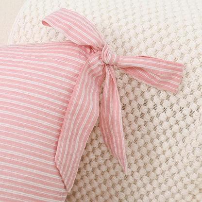 Pack of 2 Cotton Stripe Decorative Throw Pillow Covers 12x20 Inch Boho Bow Lumbar Cushion Cover Pillowcase Modern Farmhouse Home Decor for Sofa Bedroom Couch (Light Pink,12"x20")