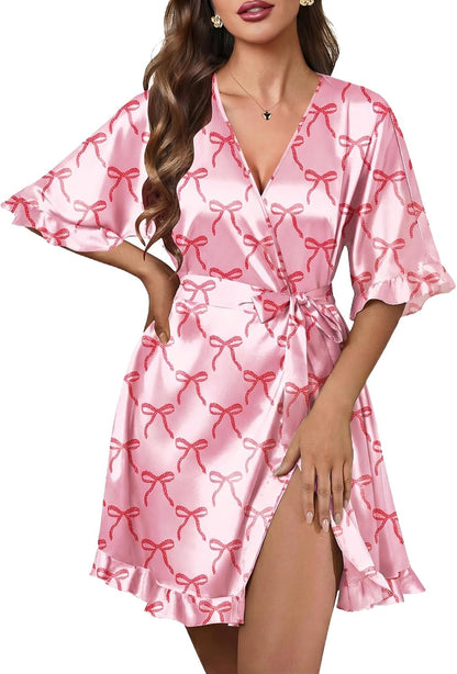 Silk Robes for Women Short Lightweight Bathrobe Satin Kimono Robes