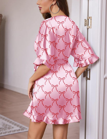 Silk Robes for Women Short Lightweight Bathrobe Satin Kimono Robes