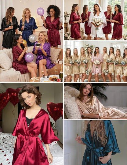 Silk Robes for Women Short Lightweight Bathrobe Satin Kimono Robes