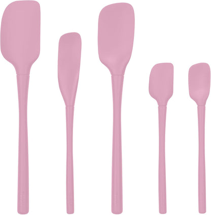 Flex Core 5 Piece Silicone Spatula Set Heat Resistant All Silicone Utensils Include Non Stick Spatula Spoonula Jar Scraper, Dishwasher Safe BPA Free Spatulas for Baking Mixing, Pink Sorbet