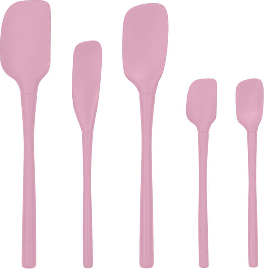 Flex Core 5 Piece Silicone Spatula Set Heat Resistant All Silicone Utensils Include Non Stick Spatula Spoonula Jar Scraper, Dishwasher Safe BPA Free Spatulas for Baking Mixing, Pink Sorbet