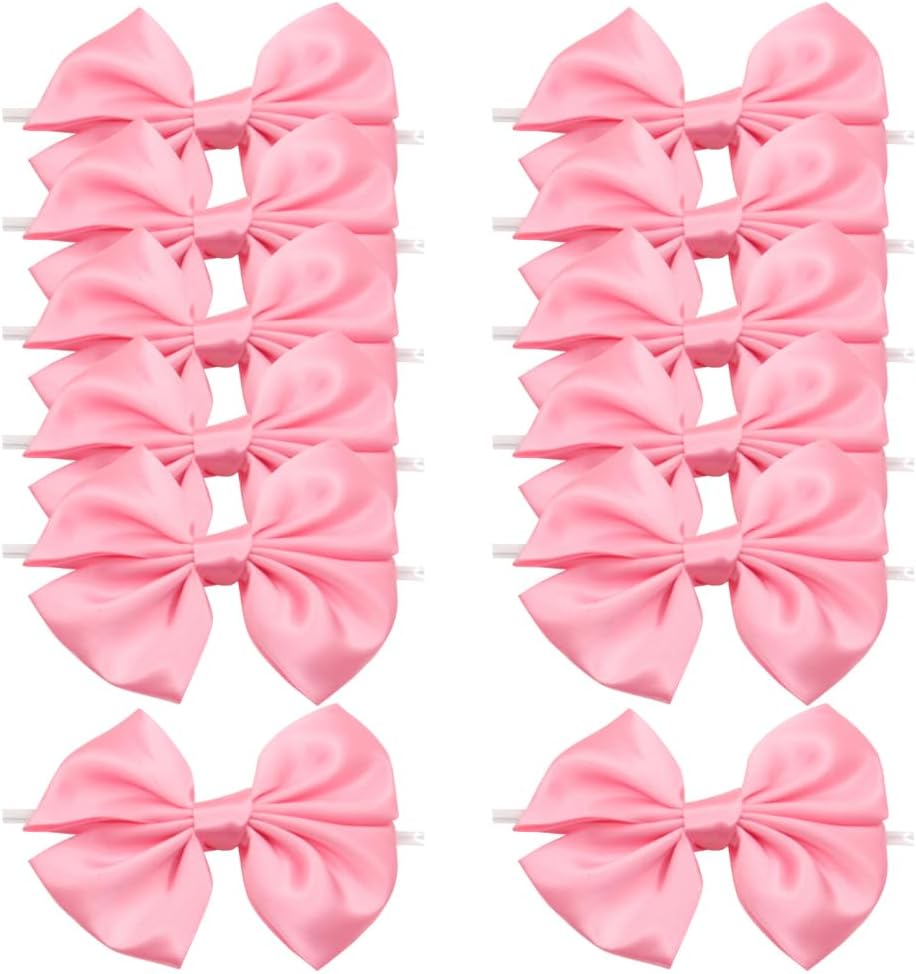 24 Pcs Twist Tie Bows Pre Tied Ribbon Bows Gift Wrapping Bows Christmas Packing Bows Small Premade Bows Decorative Craft Bows Present Packaging Bows Cute Wrap Bows for Cake Pop Rose Pink