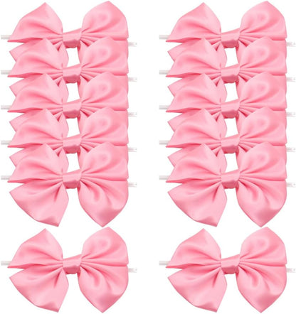 24 Pcs Twist Tie Bows Pre Tied Ribbon Bows Gift Wrapping Bows Christmas Packing Bows Small Premade Bows Decorative Craft Bows Present Packaging Bows Cute Wrap Bows for Cake Pop Rose Pink