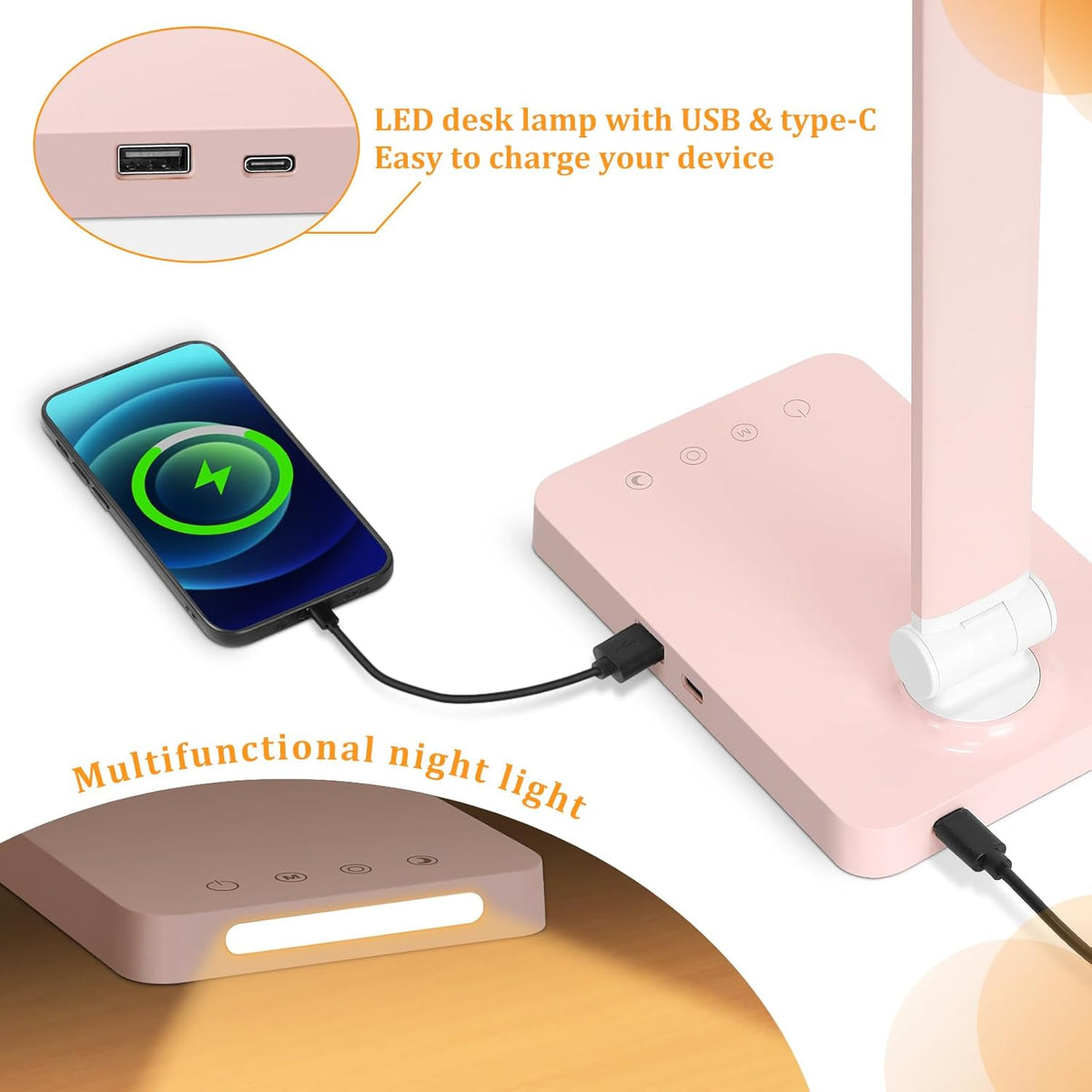 LED Desk Lamp with USB Ports,Touch Desk Lamps for Home Office with 5 Modes