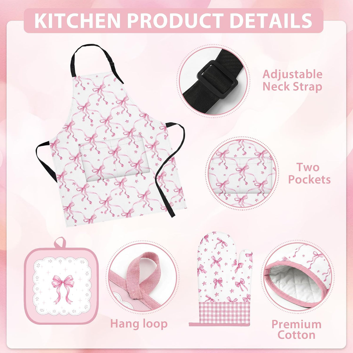 Sanwarm Kitchen Set of 10, for Cooking Coquette Bow