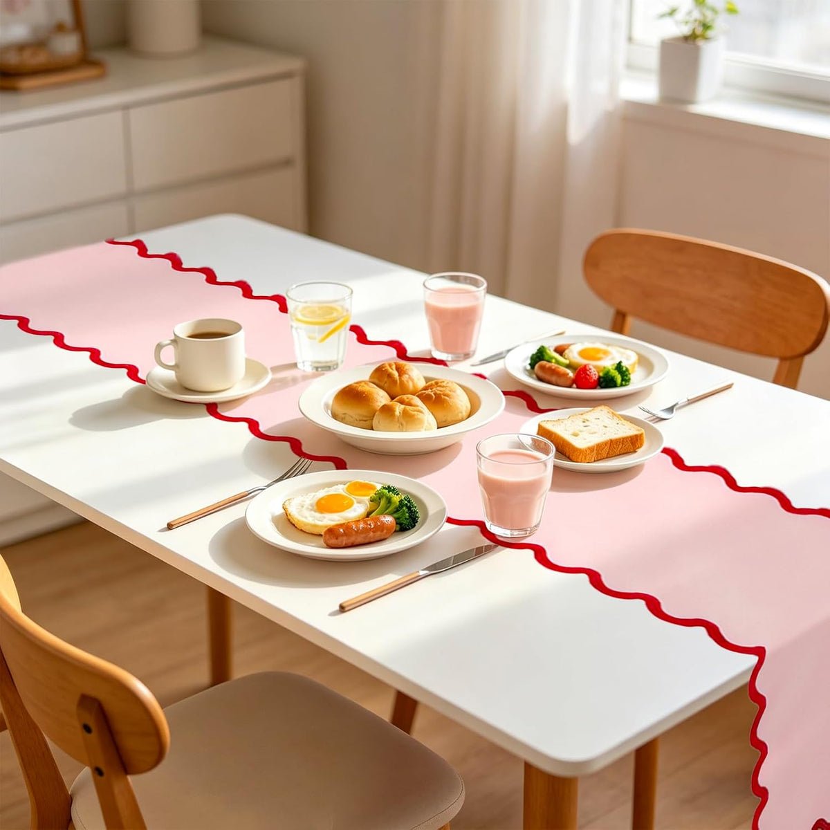 Scalloped Edge Table Runner Elegant Red Pink Table Cover Decoration for Holiday Wedding Birthday Party Home Kitchen Dining, 12.6 x 69.3 Inch