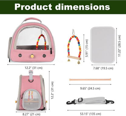 Portable Parrot Travel Cage Carrier with Small Swing Toy&Cage Colorful Toys Set Small Bird Parakeet Bag with Standing Perch Bird Carry Transport Bag (Pink, Carrier/Swing)