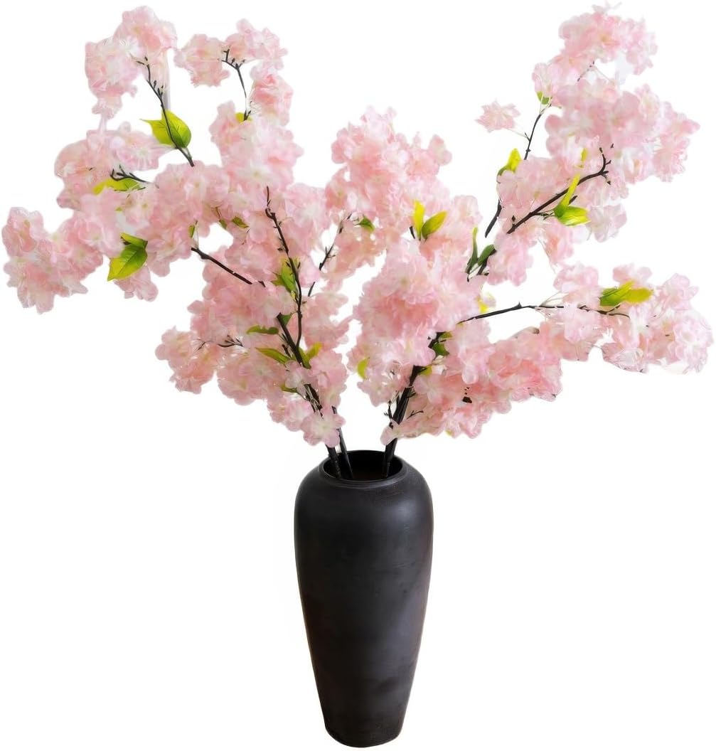 Artificial Cherry Blossom Stems, 39 Inch Pink Silk Flowers, Tall Branches for Home Wedding Centerpiece Decoration, 4 Pcs