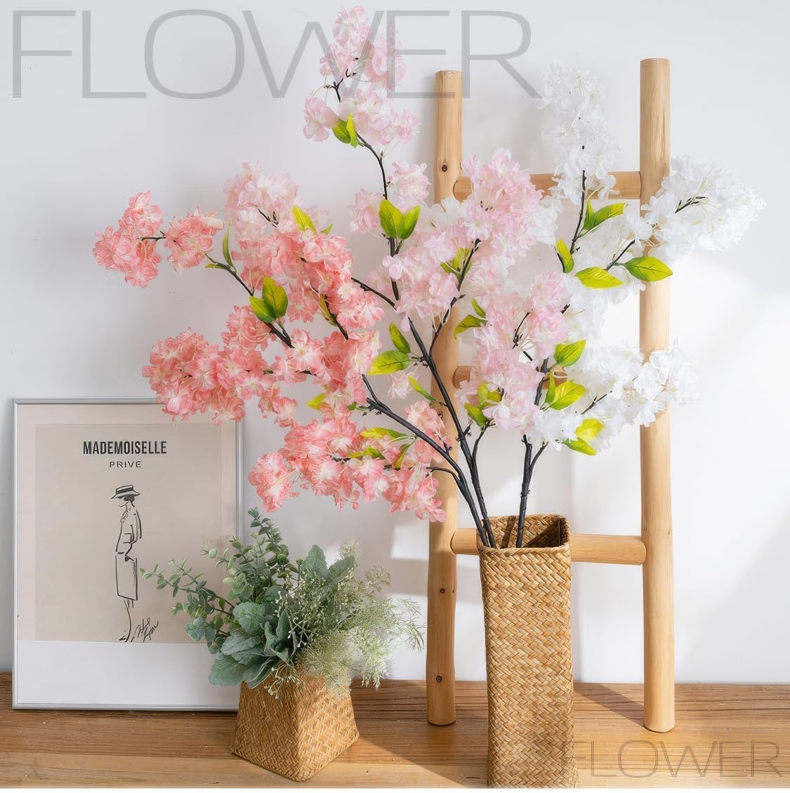 Artificial Cherry Blossom Stems, 39 Inch Pink Silk Flowers, Tall Branches for Home Wedding Centerpiece Decoration, 4 Pcs