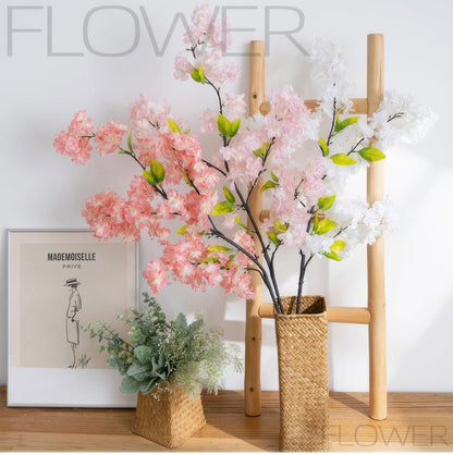 Artificial Cherry Blossom Stems, 39 Inch Pink Silk Flowers, Tall Branches for Home Wedding Centerpiece Decoration, 4 Pcs