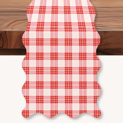 Pink White Buffalo Plaid Table Runner, 13x72 Inch Classic Rustic Farmhouse Kitchen Dining Table Decoration Red White Checkered Scalloped Tables Runners for Home Kitchen Holiday Party Christmas